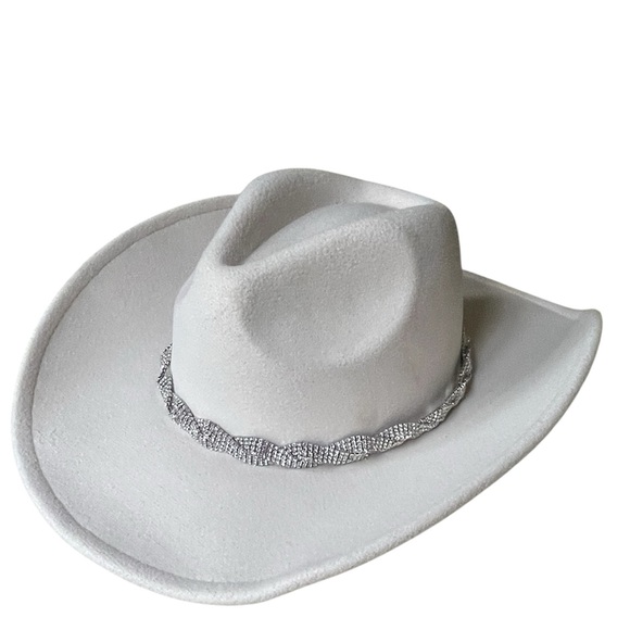 NEW Arula Ivory White Felt Ladies Cowboy Hat with Silver Sequin Braided Hatband - Picture 5 of 12
